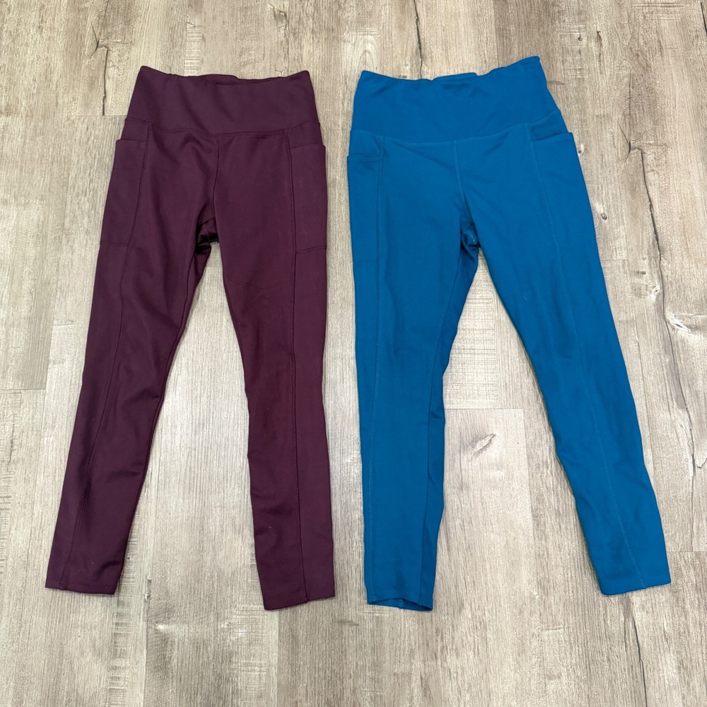 Danskin Womens High Waisted Active Leggings Pockets Bundle Small Burgundy‎ Teal